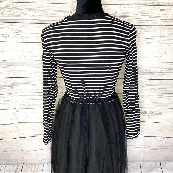 Chic Girl Black Striped Mesh Paneled Combo Dress - Picture 6 of 6